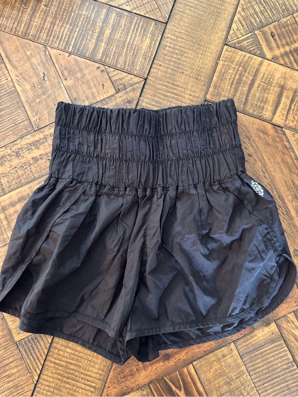 Free People Black Smocked-Waist Athletic Shorts